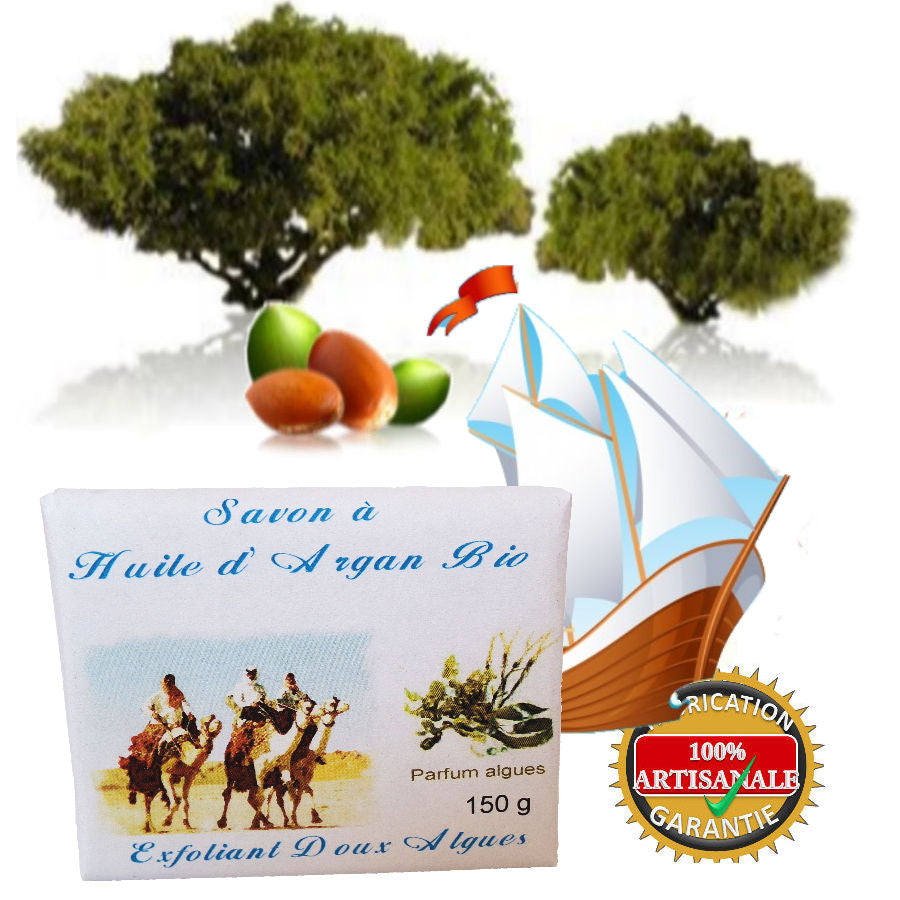 savon exfoliant biologique à l'huile d'argan aux algues 150 g