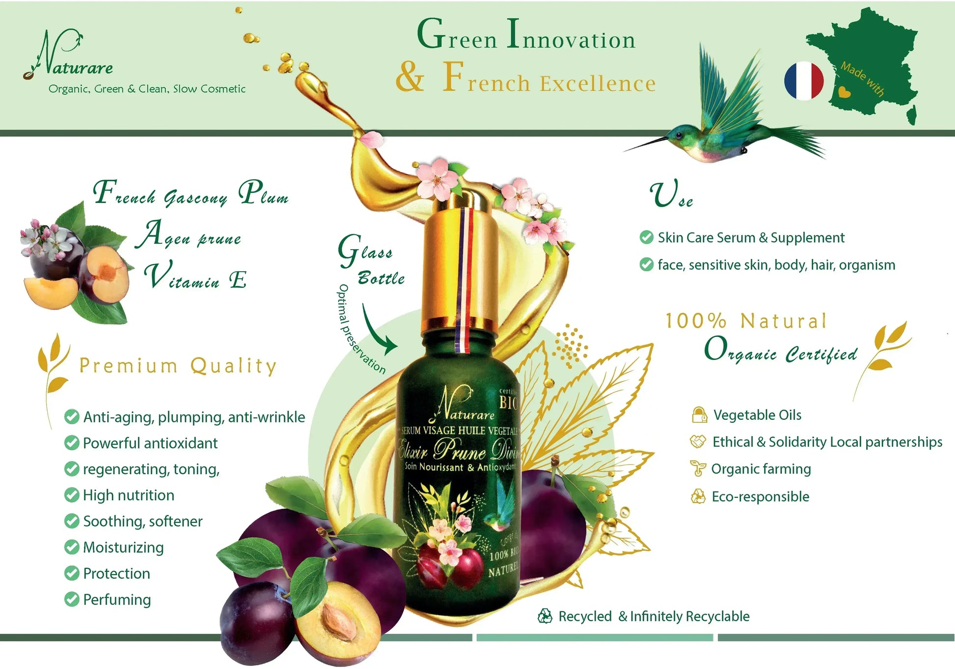 Organic Divin Plum Elixir Vegetable Oil Serum Food Dietary Supplement, 30 ml - EcoGlow Essence